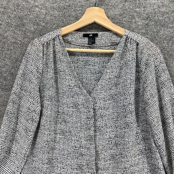 H&M Top Women 4 Black White Blouse Button Up 3/4 Sleeve - Picture 4 of 11